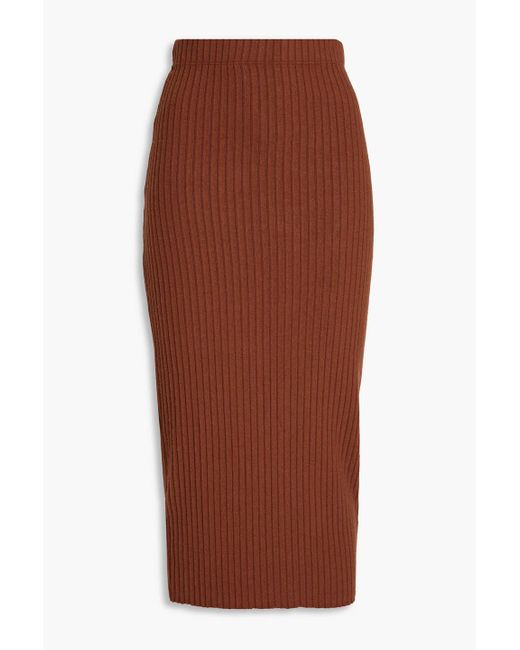 Enza Costa Brown Ribbed-knit Midi Skirt