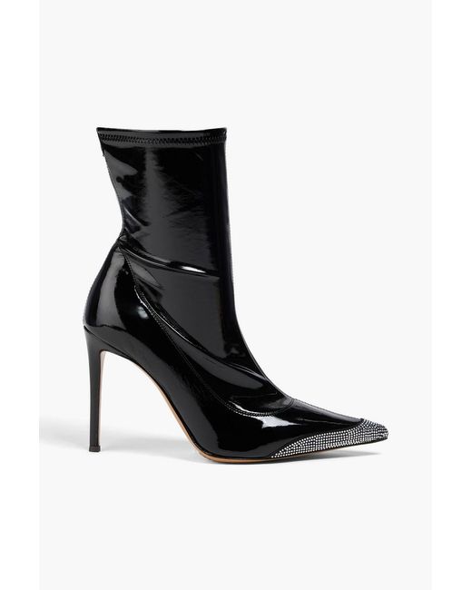 Alexandre Vauthier Black Raquel 105 Crystal-Embellished Satin-Trimmed Vinyl Sock Boots