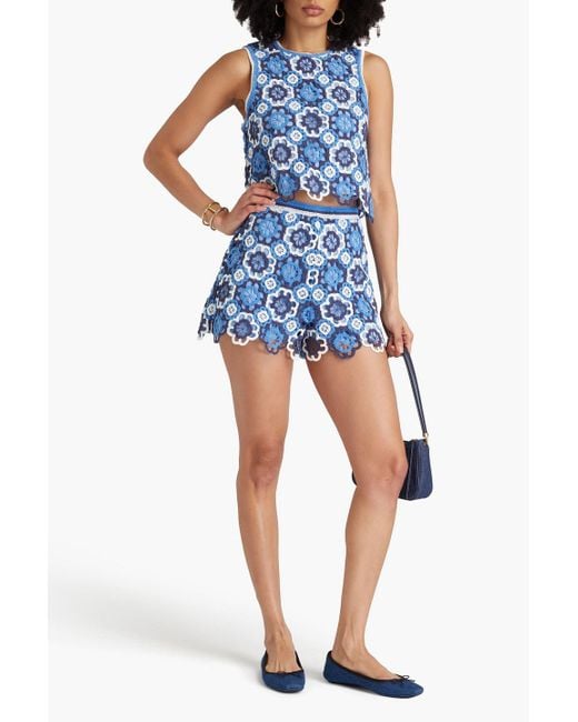 Maje Blue Crocheted Cotton Shorts