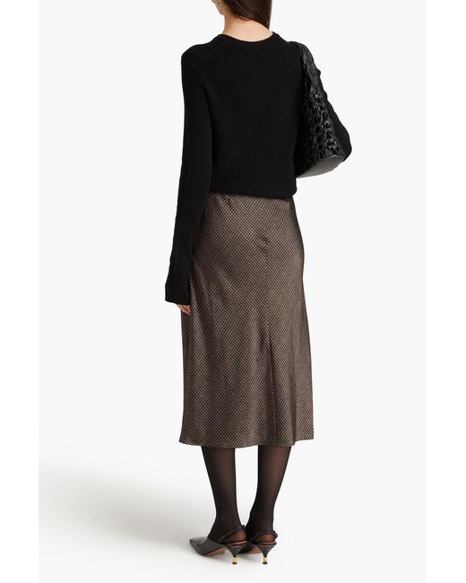 Vince Brown Houndstooth Satin Midi Skirt