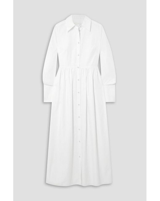 Erdem The Audley Gathered Cotton-jacquard Midi Shirt Dress in White | Lyst