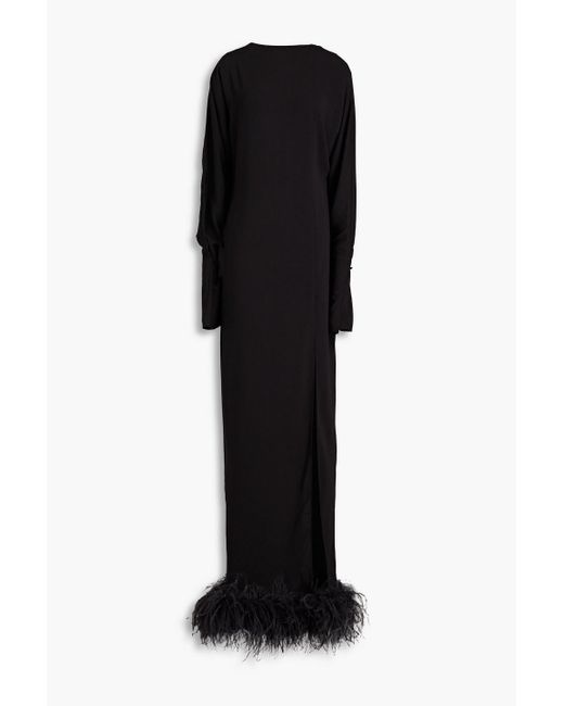 16Arlington Black Flora Open-back Feather-embellished Crepe Gown