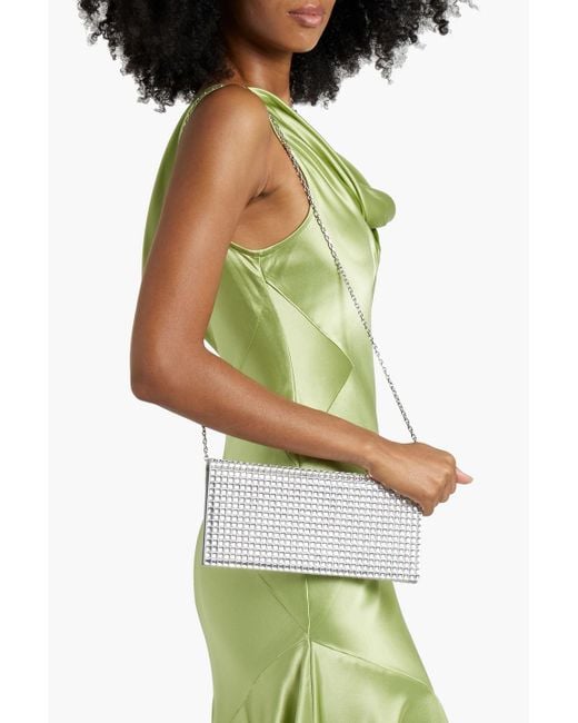 Judith Leiber White Envelope Flap Crystal-embellished Satin Clutch