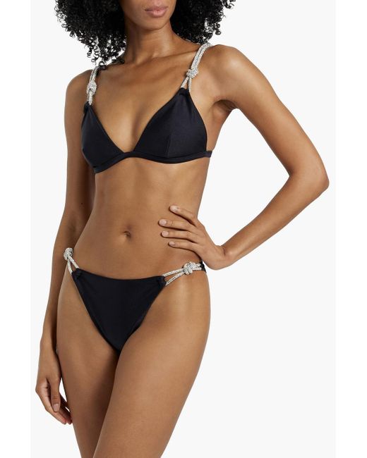 Jonathan Simkhai Black Darien Crystal-Embellished Mid-Rise Bikini Briefs