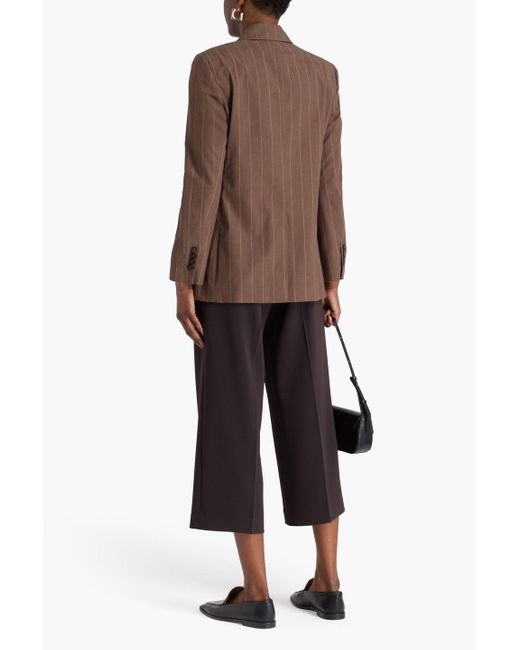 Brunello Cucinelli Brown Doppelreihiger blazer aus einer baumwollmischung mit nadelstreifen und zierperlen