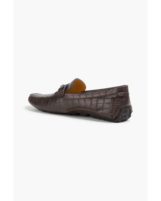 Bally Brown Dravil Croc-Effect Leather Driving Shoes for men