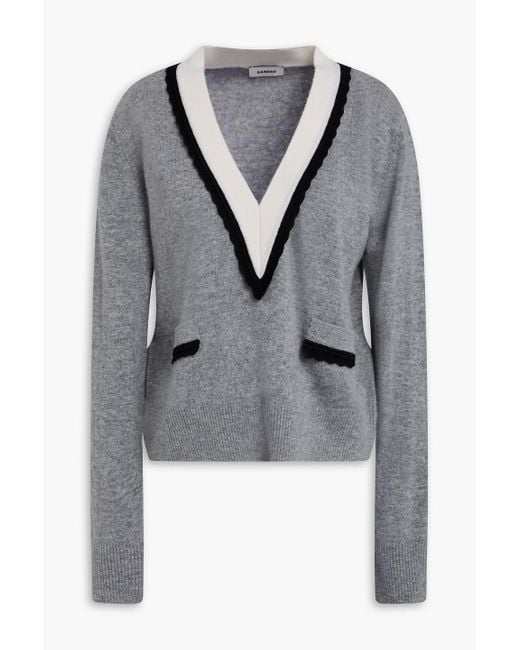 Sandro Gray Crochet-Trimmed Wool And Cashmere-Blend Sweater