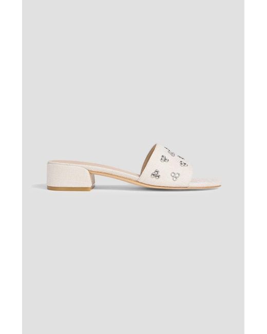Stuart Weitzman White Tammy Crystal-Embellished Tweed Mules