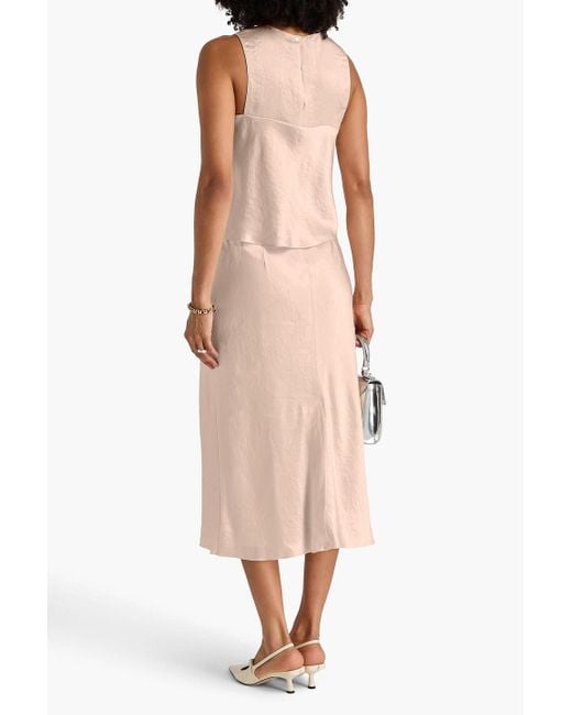 Vince Pink Crinkled-Satin Midi Skirt