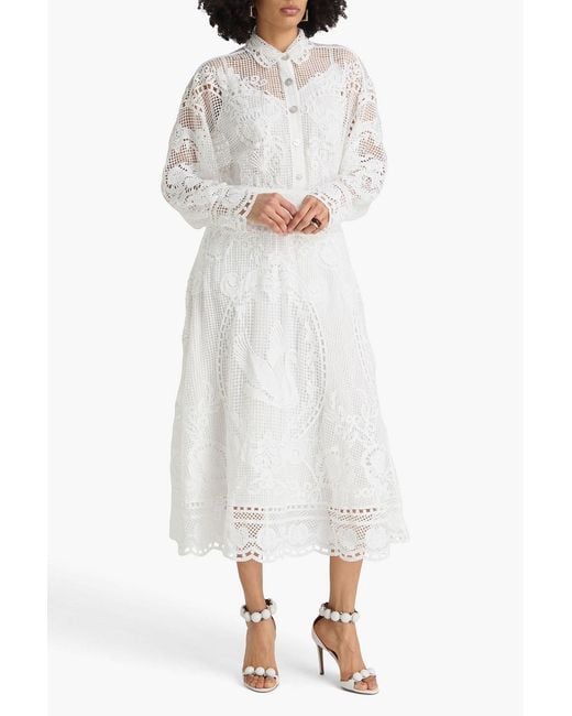 Farm Rio White Swan Lake Guipure Lace Midi Skirt