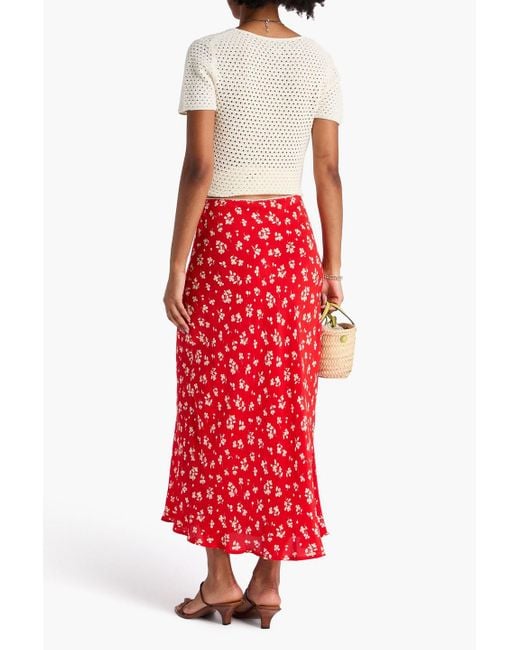 Rixo Red Midirock aus crêpe de chine aus seide mit floralem print