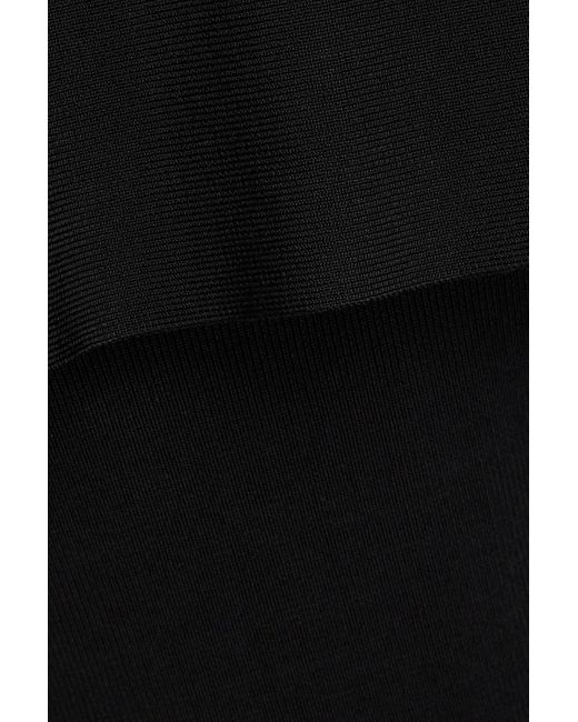 Emporio Armani Black Crystal-embellished Ribbed-knit Midi Dress