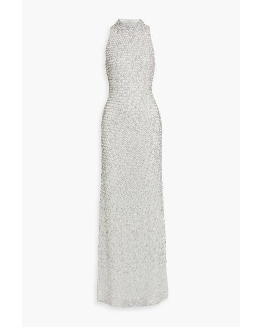 Jenny Packham White Juno Embellished Silk-Chiffon Gown