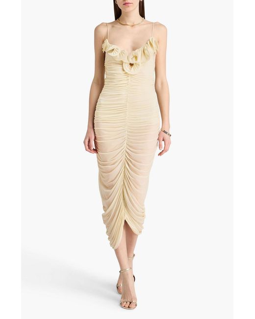 Magda Butrym White Floral-Appliquéd Ruched Stretch-Jersey Midi Dress