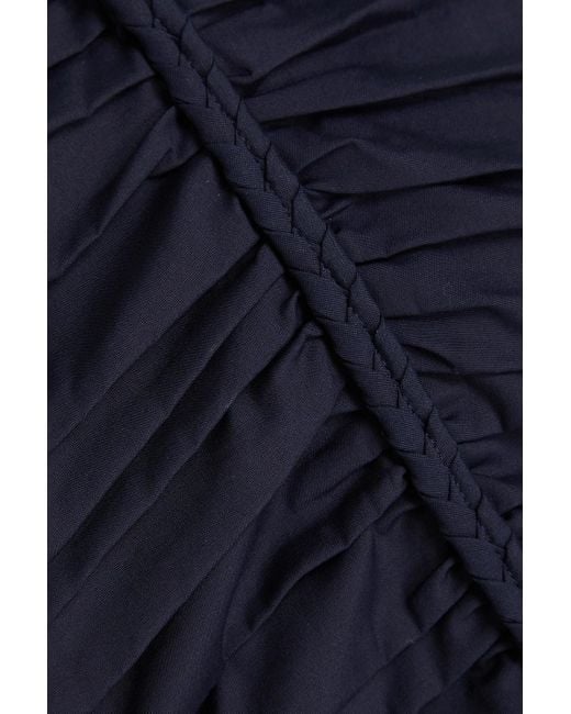 Veronica Beard Blue Tucker Ruched Stretch-cotton Poplin Halterneck Midi Dress