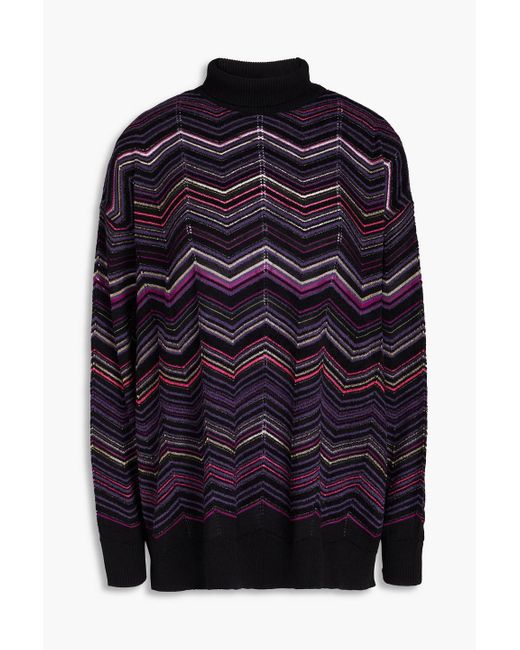 Missoni Blue Brushed Wool-blend Jacquard-knit Turtleneck Sweater
