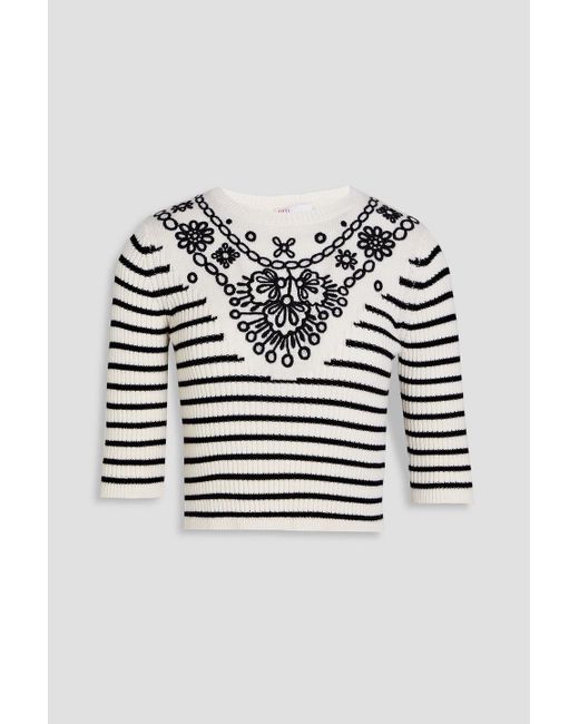 RED Valentino Metallic Cropped Embroidered Wool Sweater