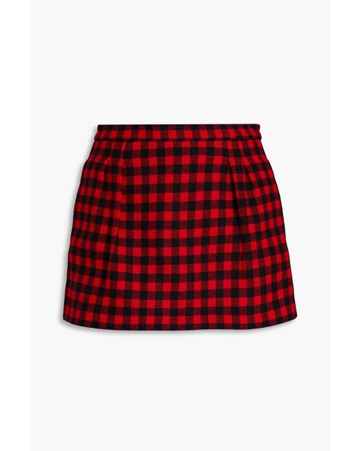 RED Valentino Red Pleated Gingham Wool-blend Tweed Shorts