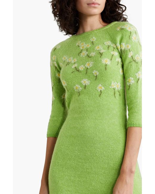 BERNADETTE Green Camilla Open-back Intarsia Mohair And Wool-blend Mini Dress