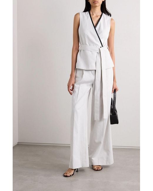 Proenza Schouler White Elliot Belted Cotton And Linen-Blend Twill Wrap Top
