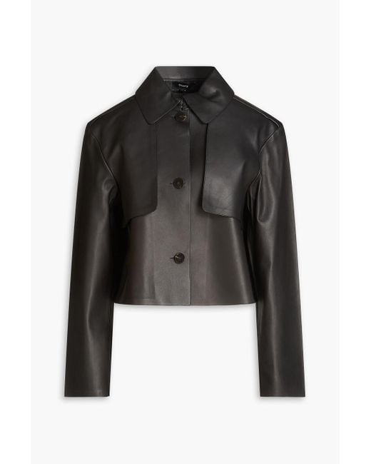 Theory Black Cropped Leather Jacket