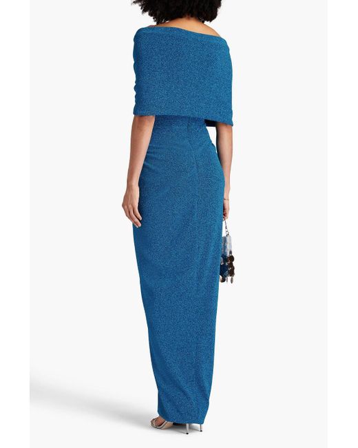 Rhea Costa Blue Schulterfreie robe aus jersey in metallic-optik mit wickeleffekt