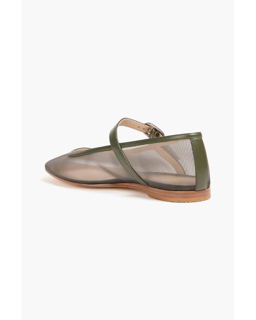 Le Monde Beryl Green Leather-Trimmed Mesh Mary Jane Flats