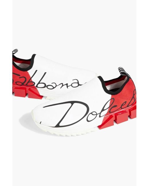 Dolce & Gabbana Red Printed Stretch-knit Slip-on Sneakers for men