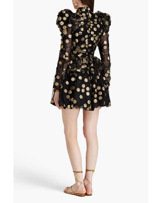 Zimmermann Black Ruffled Glittered Tulle Mini Dress