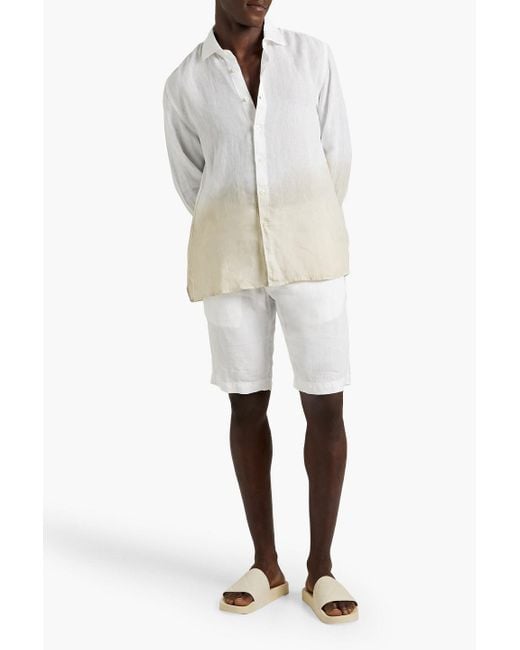 120% Lino White Dip-dyed Linen Shirt for men