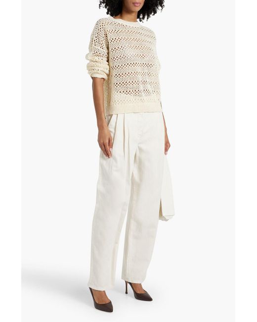 Brunello Cucinelli Natural Open-Knit Linen And Silk-Blend Sweater