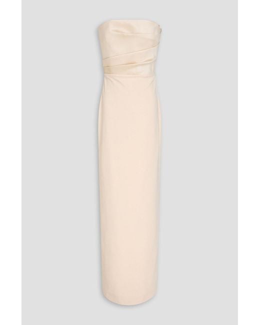 Solace London White Afra Strapless Satin And Crepe Maxi Dress