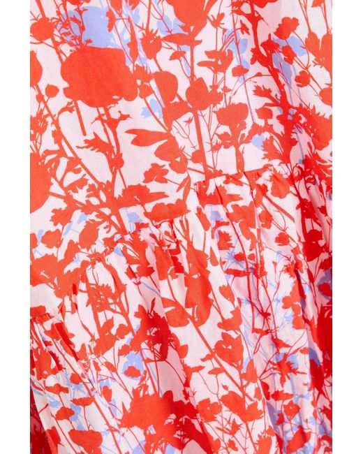 Heidi Klein Red Ruffled Floral-Print Linen Midi Dress