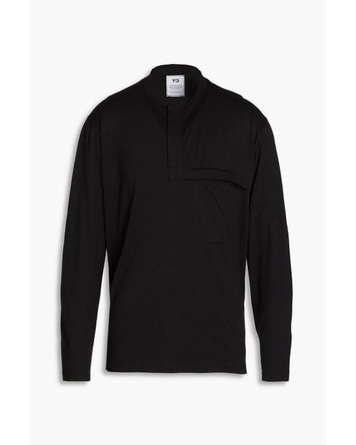 Y-3 Black Printed Cotton-jersey Henley T-shirt for men