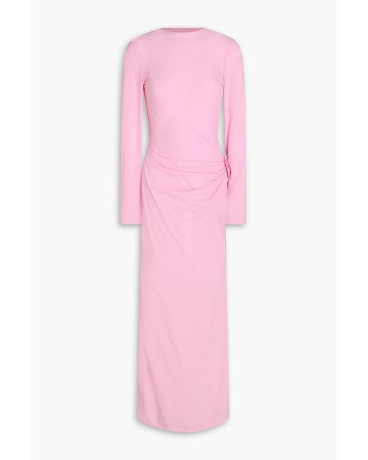 Magda Butrym Pink Floral-appliquéd Draped Jersey Maxi Dress
