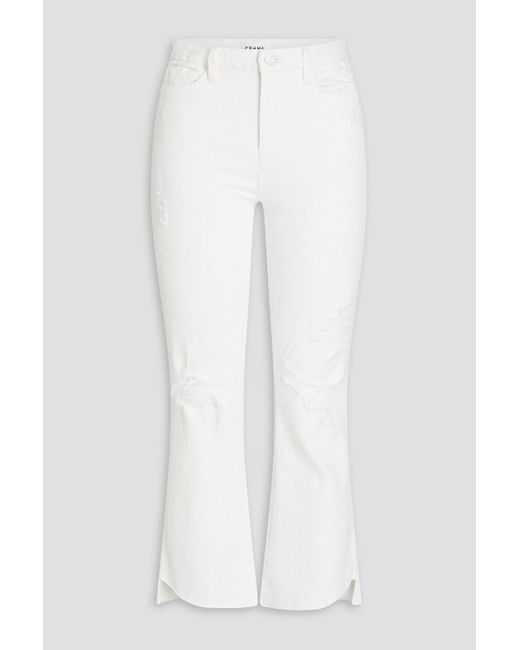FRAME White Le super high hoch sitzende cropped bootcut-jeans in distressed-optik