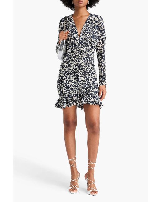 Isabel Marant Black Lara Ruched Printed Stretch-silk Mini Dress
