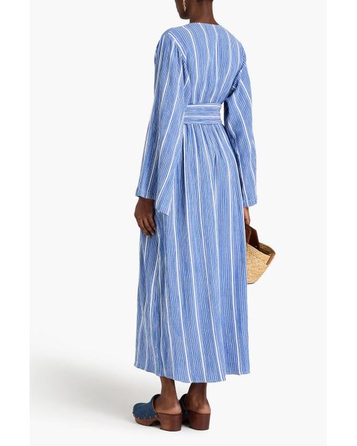 Mara Hoffman Blue Blair gestreiftes kleid aus baumwollgaze mit gürtel
