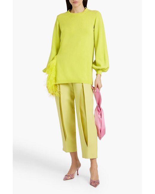 Valentino Garavani Yellow Feather-trimmed Wool And Cashmere-blend Sweater