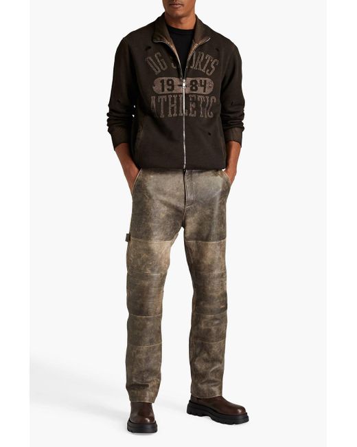 Dolce & Gabbana Black Distressed Printed French Cotton-terry Zip-up Sweatshirt for men