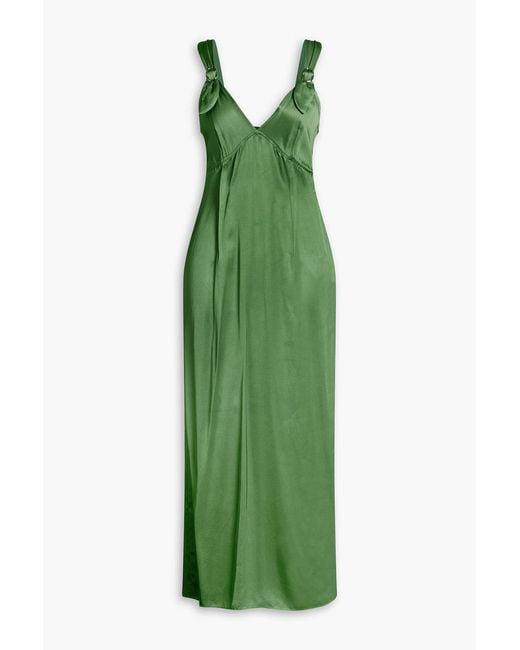 Sandro Green Buckle-Detailed Satin-Twill Maxi Dress