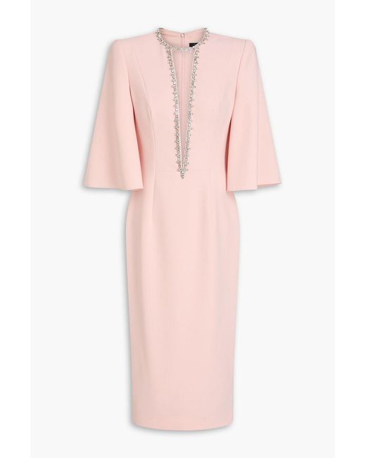 Jenny Packham Pink Grace Crystal-Embellished Crepe Midi Dress