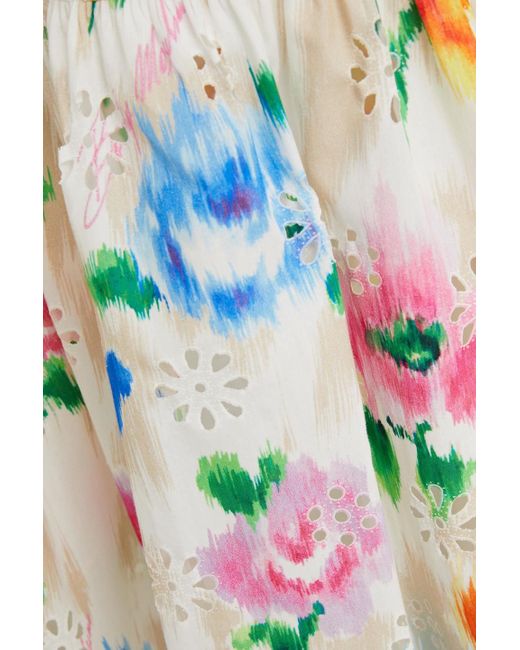 Boutique Moschino White Maxikleid aus baumwolle mit lochstickerei und floralem print