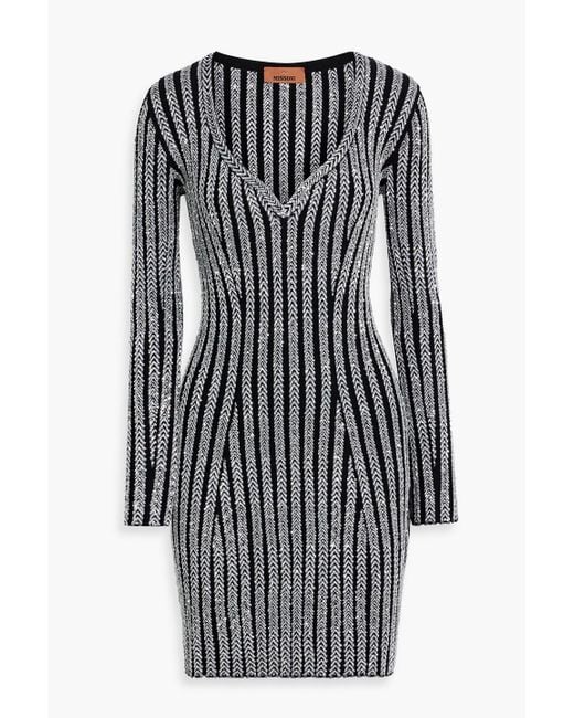 Missoni Black Sequin-Embellished Ribbed-Knit Mini Dress