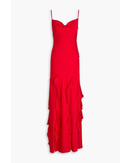 Nicholas Red Kamila Ruffled Silk-blend Satin Gown