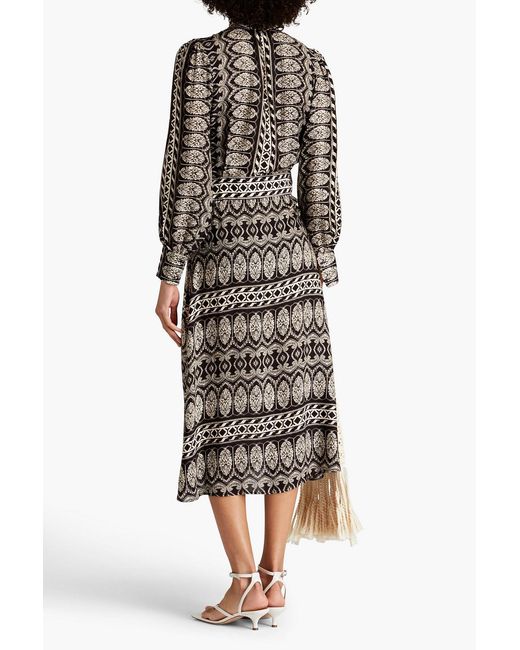 Officine Generale Black Josephine Printed Twill Midi Dress