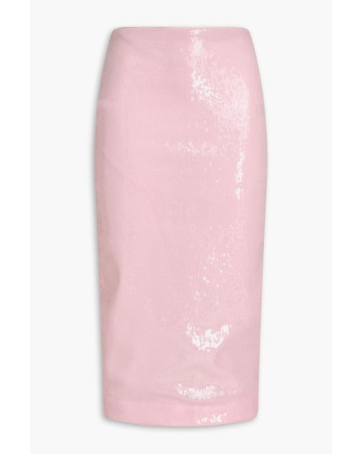ROTATE BIRGER CHRISTENSEN Pink Sequined Tulle Midi Pencil Skirt