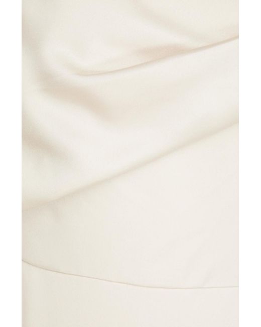 THEIA Natural One-shoulder Draped Satin-crepe Gown