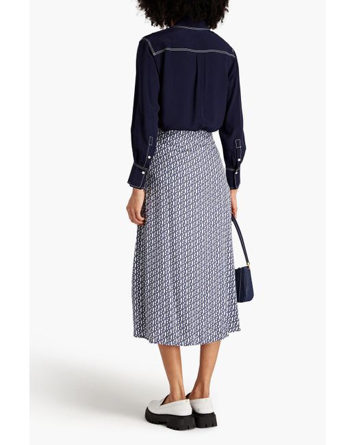 Claudie Pierlot Blue Sapin Ruched Printed Twill Midi Skirt