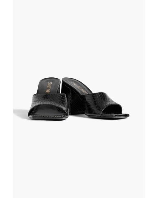 Stuart Weitzman Black Tia 85 Lizard-Effect Leather Sandals
